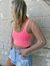 Load image into Gallery viewer, Pearl &amp; Rhinestone Mesh Top

