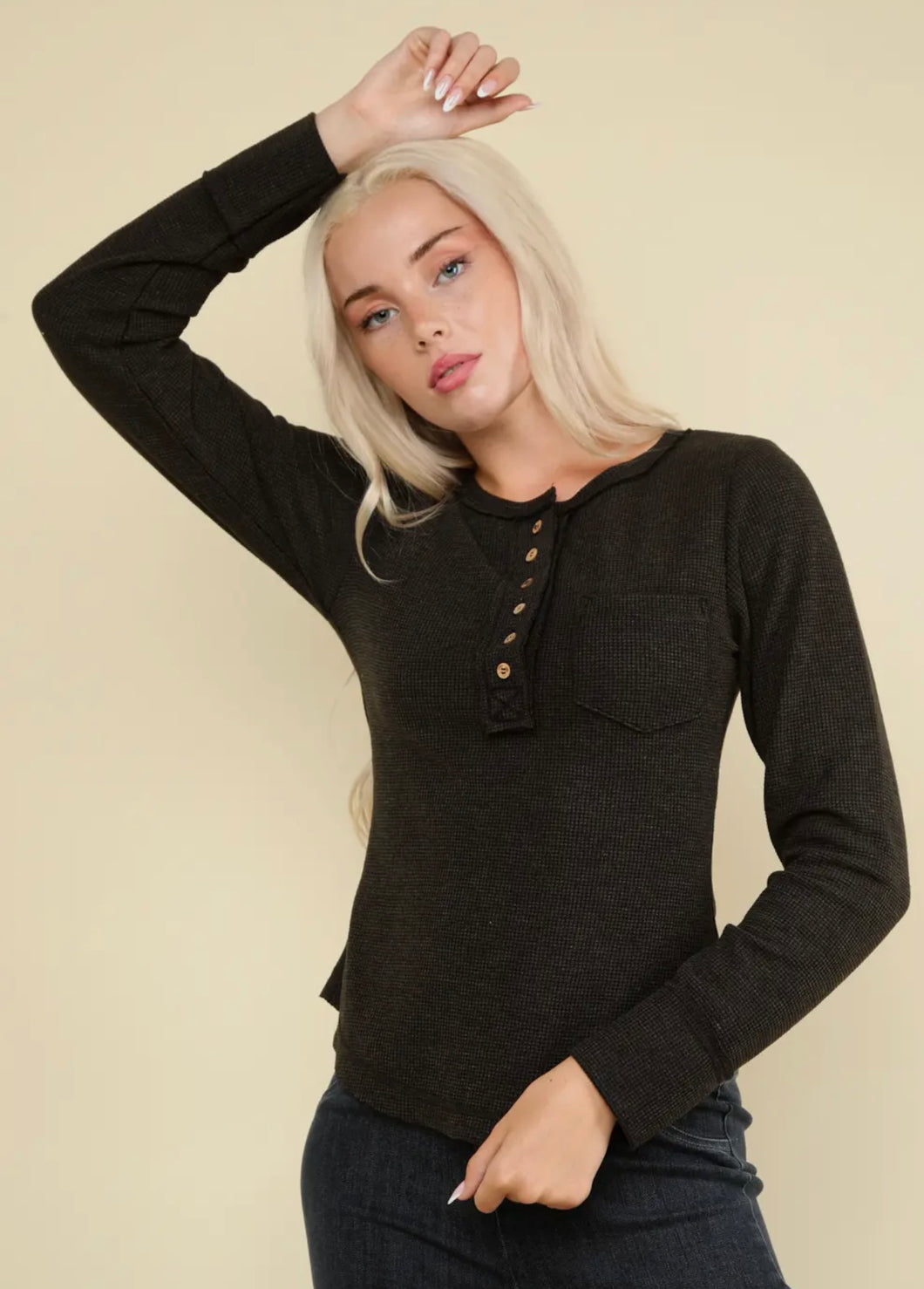 Black Button Down Waffle