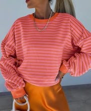 Load image into Gallery viewer, Drop Shoulder Crew Neck Orange Striped
