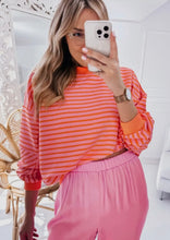 Load image into Gallery viewer, Drop Shoulder Crew Neck Orange Striped
