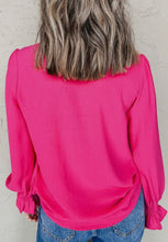 Load image into Gallery viewer, Pink Shirred Long Sleeve Blouse
