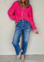 Load image into Gallery viewer, Pink Shirred Long Sleeve Blouse
