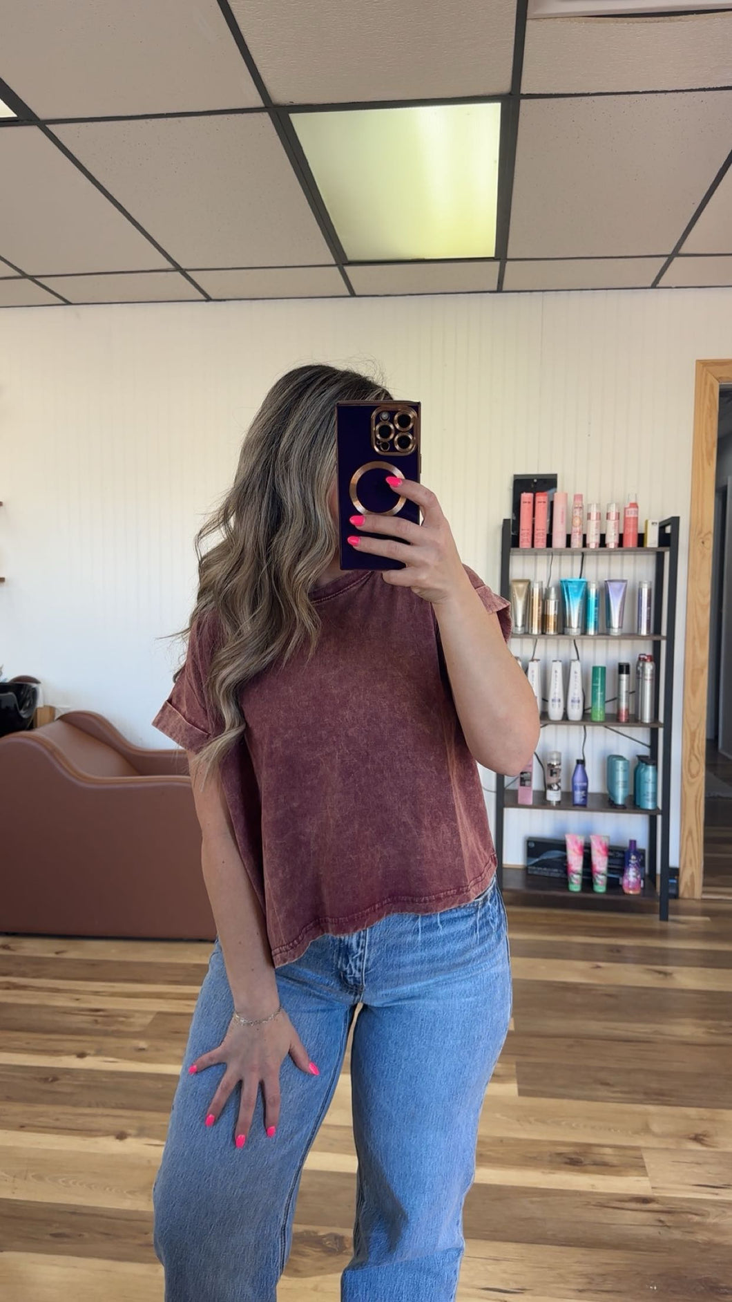 Cabernet Cotton Cuffed Tee