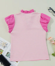 Load image into Gallery viewer, Pink Stripe Ruffle V-Neck
