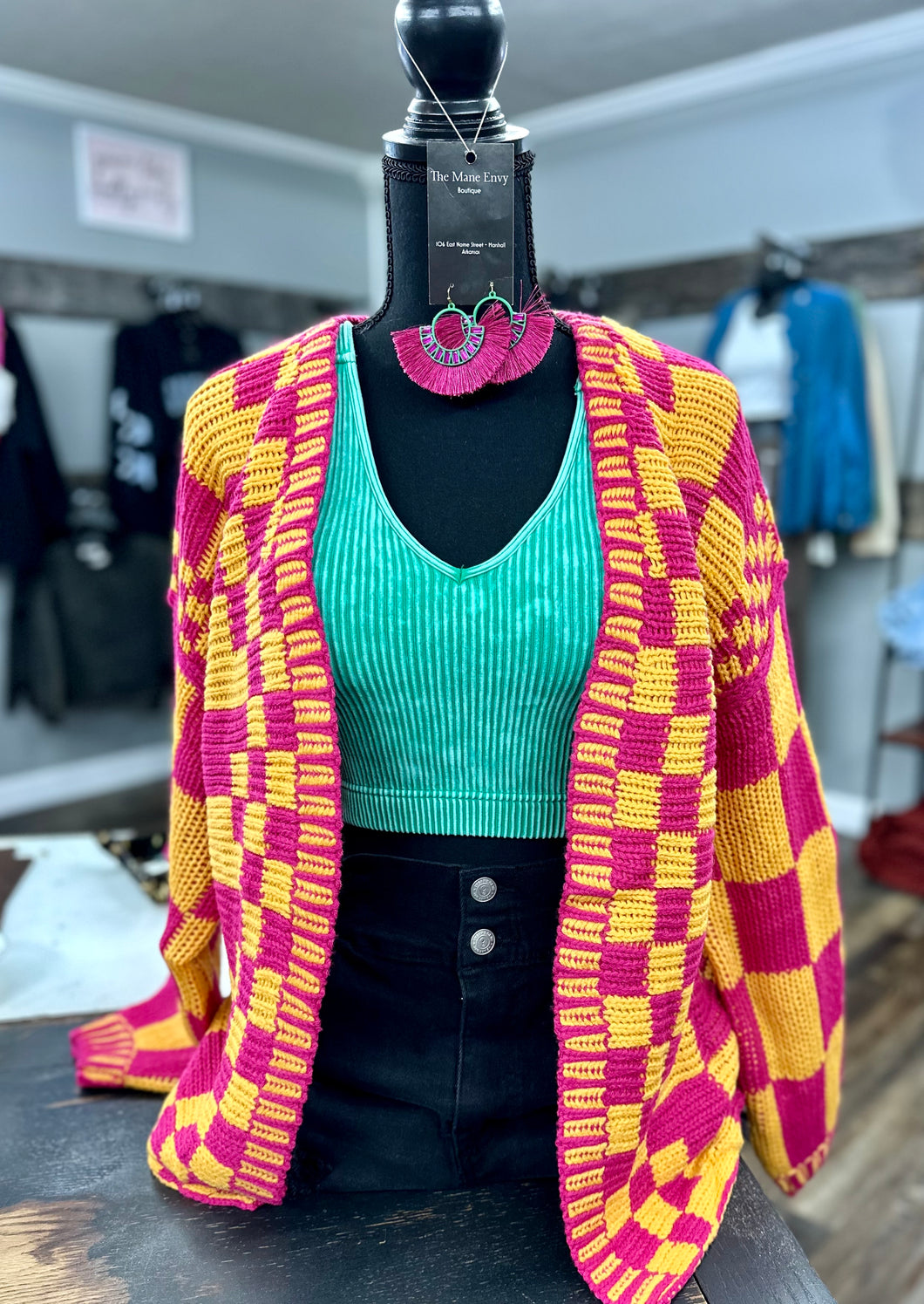 Vibrant Checkered Cardi