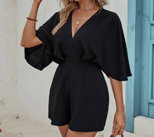 Load image into Gallery viewer, Black V-Neck Jumpsuit Shorts
