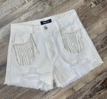 Load image into Gallery viewer, &quot;DOLLYS&quot; WHITE RHINESTONE SHORTS
