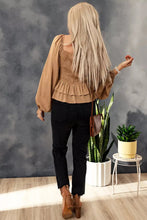 Load image into Gallery viewer, Brown Shirred Ruffle Top
