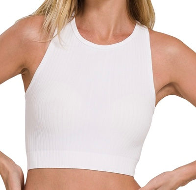 White Racerback Crop Tank
